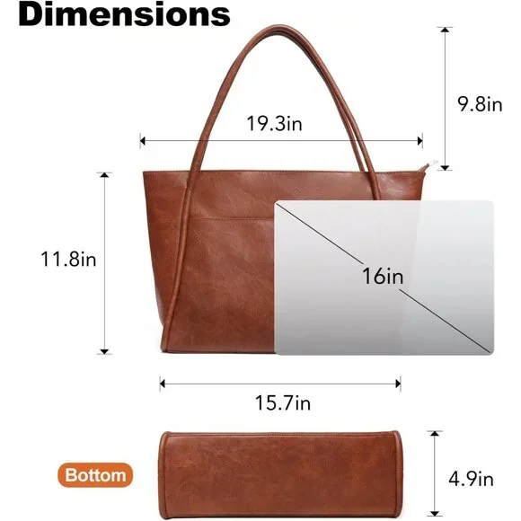 ✨Utenwat Women Brown Large Tote Bag with Zipper Vegan Leather Purse and Handbag